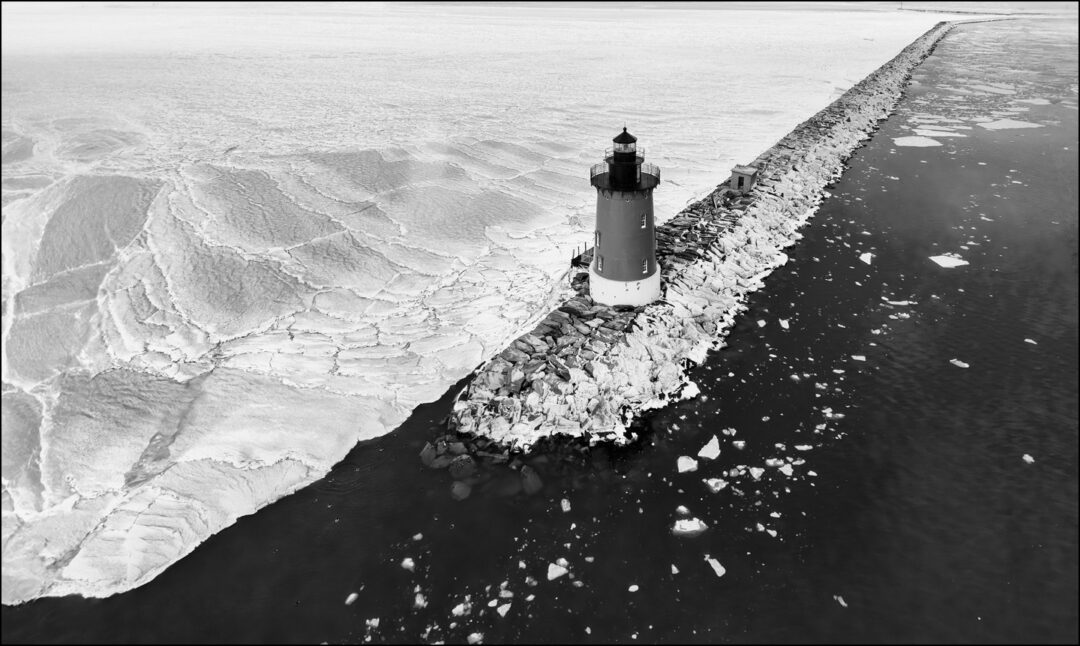 Icy East End Lighhouse (black and white) 0088